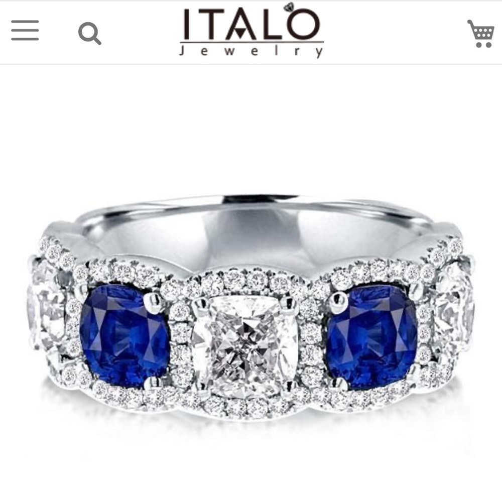 Halo Blue Sapphire Cushion Cut Wedding Band 925 Sterling Silver
